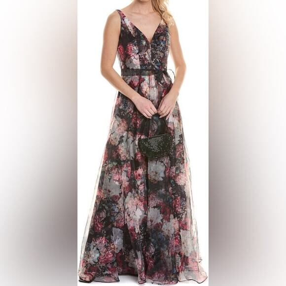 Rene Ruiz Collection V Neck Printed Organza A-Line Gown Women’s Sz 14 - Picture 1 of 7
